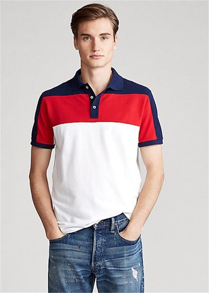 

summer color mosaic for male polos american rl lapel t-shirt men's slim cotton business casual short sleeve color polo shirt, White;black