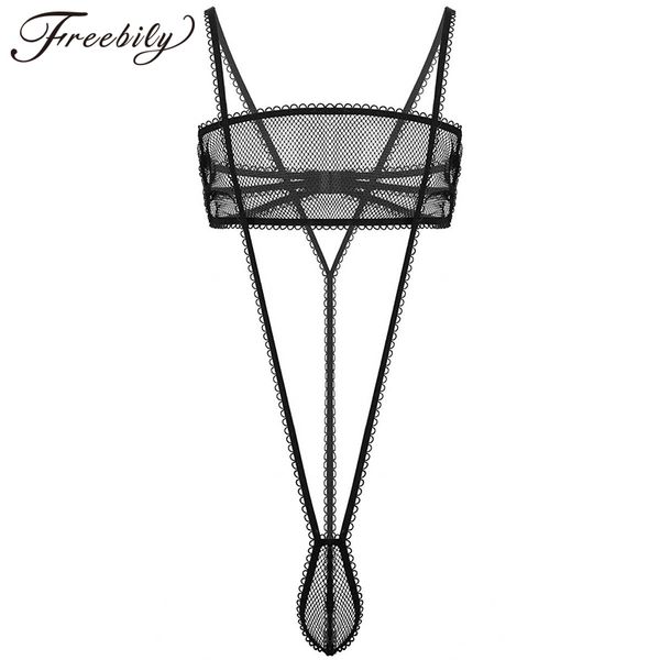 

men erotic underwear see through fishnet lingerie set strapless tube with crossdressing sissy panties nightwear, Red;black