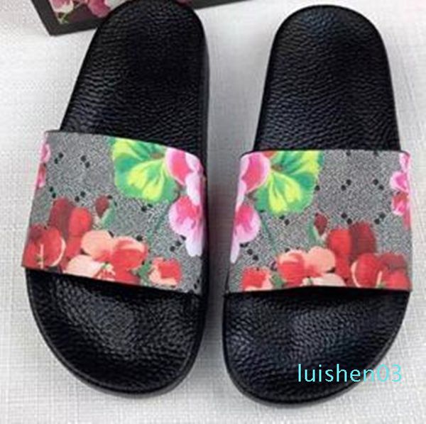

mens and womens fashion beach slide sandals male female flower blooms print leather slippers size euro35-45 l03, Black