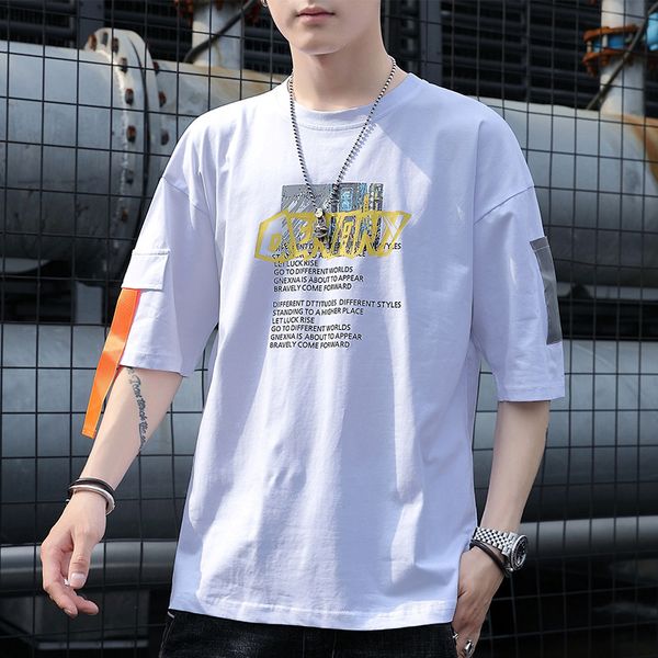 

2020 summer new short-sleeved tide brand t-shirt men casual hong kong style fashion loose round neck student t-shirt half-sleeved men's, White;black