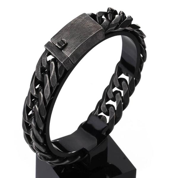 

fitness cool bracelet chain stainless steel fashion black vintage cuban curb link chain men's boy's bracelet bangle friend gift