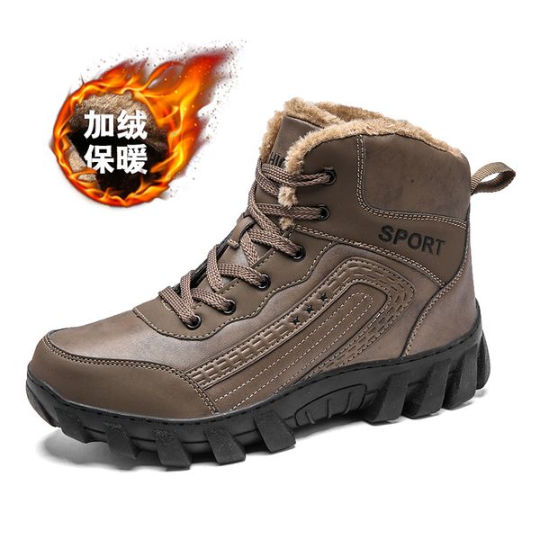 

men winter snow boots plus cotton bota coturnos masculino fashion male warm waterproof footwear men boots outdoor walking shoes, Black