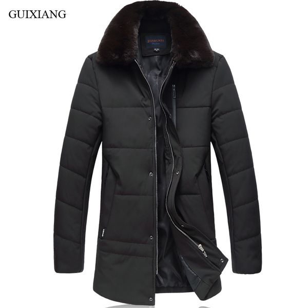 

new winter style men boutique long thick padded cotton clothing fur collar detachable solid coat plus size l-7xl, Black