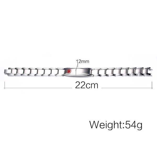 

link, chain alert id pattern pendant stainless steel bracelet bangle, Black