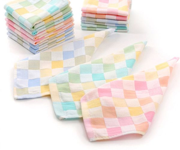 

the latest model 25x25cm size, double gauze baby square towel cotton plaid small towel baby saliva towel
