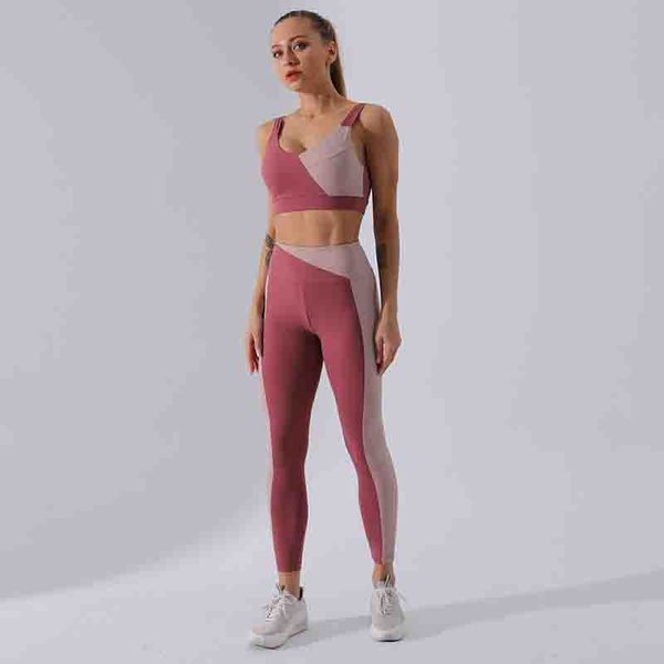 

2 piece set women yoga sets patchwork sports clothing fitness set sports bra&gym leggings gym sets workout clothing, White;red