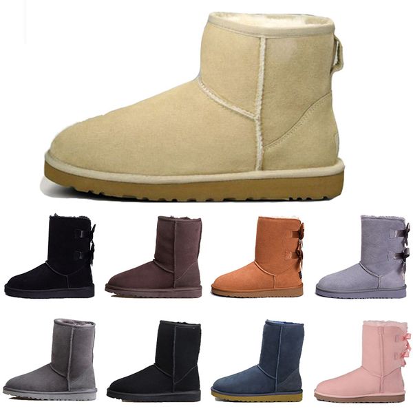 

2020 новый дизайнер сапоги австралия женщин девушки классические снегоступы боути лодыжки короткий лук ботинок мех для зимней черный chestnu, Black