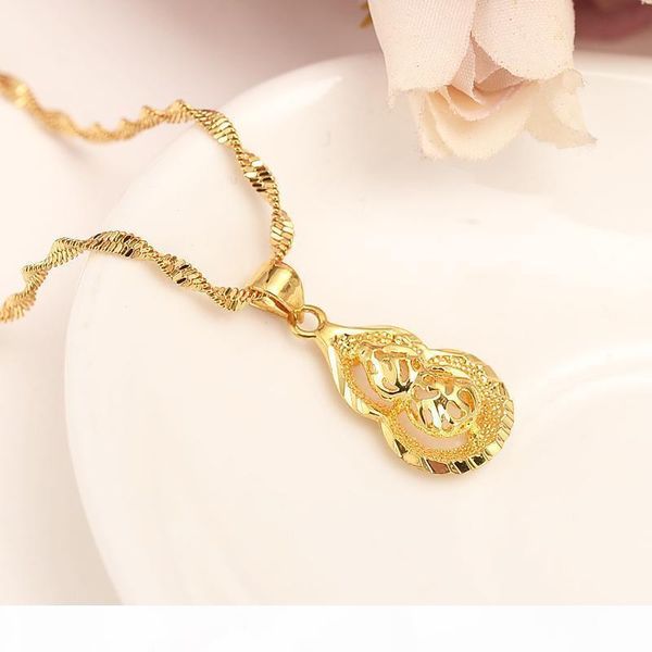 

f dubai real 14 k yellow fine gold gf women pendant necklace gold color jewelry fortune gourd party wedding gifts, Silver