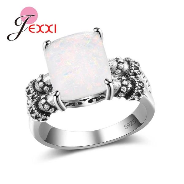 

new style punk skull geometric big opal real 925 sterling silver band rings for women man vintage party jewelry, Golden;silver