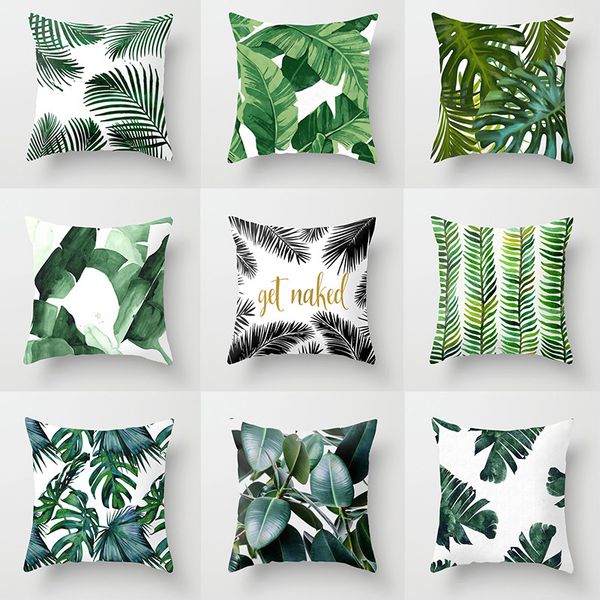 

1pcs tropical plants cushion cover palm leaf green leaves monstera hibiscus flower decorative pillow case poly cushion covers