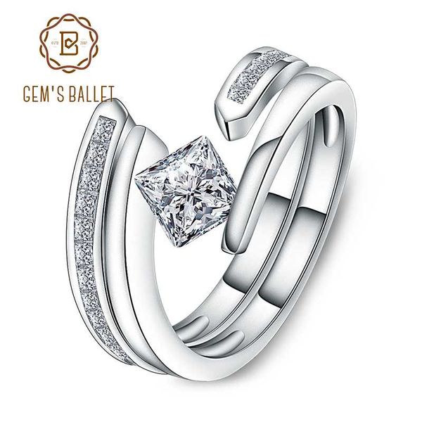 

gem's ballet double row wrap 925 sterling silver princess-cut cubic zirconia wedding anniversary ring for woman fashion jewelry, Golden;silver