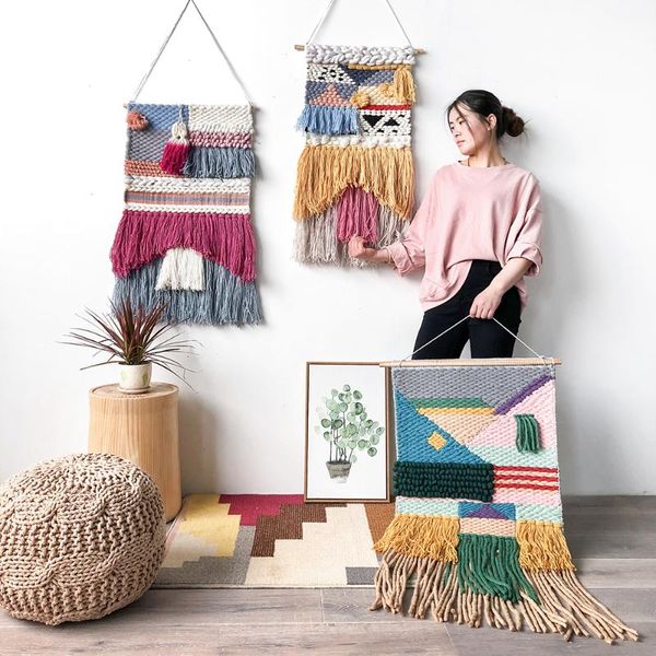 

tapestries nordic bohemia style wool tapestry tasteful hand weave wall hanging home decoration background decor painting