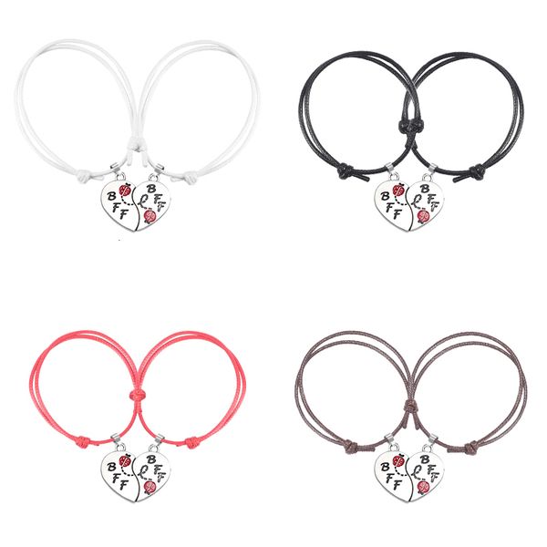 

diy multi colored leather bracelet for women men bff heart shaped pendant adjustable bracelets charm couple jewelry gifts 2020, Black