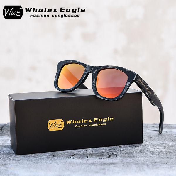 

whale&eagle bamboo wood polarized sunglasses fashion sun glasses for men women red cool coated lens handmade brand uv400, White;black