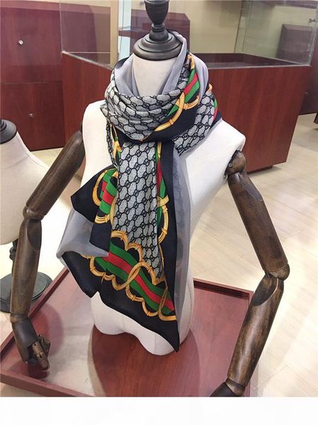 

new double ice silk chiffon scarf women soft four seasons scarves luxury printing designer long restor shawl size60cm-180cm add paperbag, Blue;gray