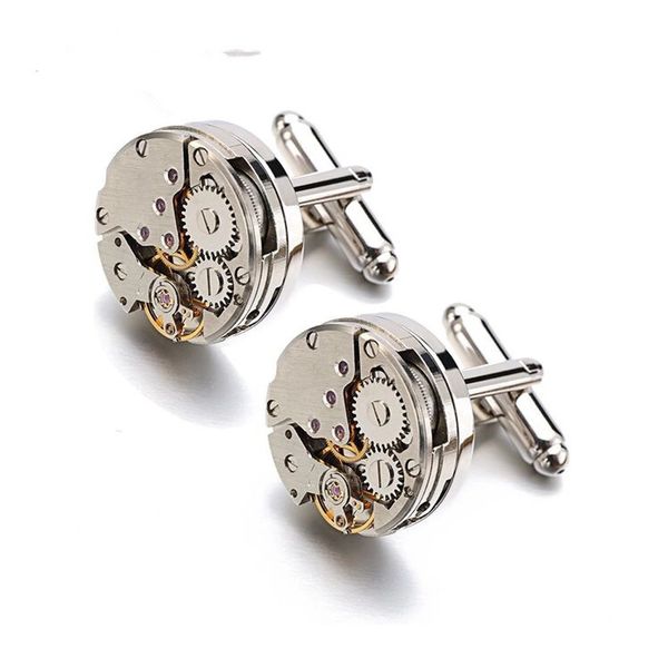 

watch movement cufflinks for immovable stainless steel steampunk gear watch mechanism cuff links for mens relojes gemelos, Silver