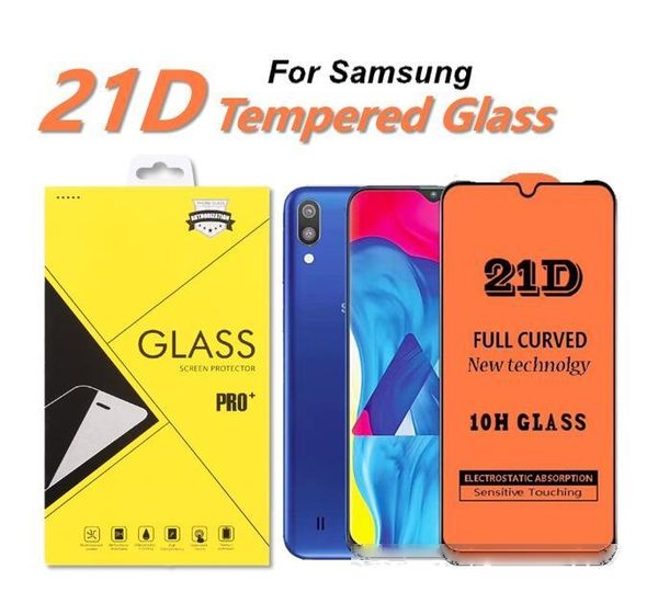 

21d tempered glass curved clear film screen protector for samsung galaxy s10e a10 a20 a30 a40s a50s a60s a71 a90 5g m10 m20 m50 with package
