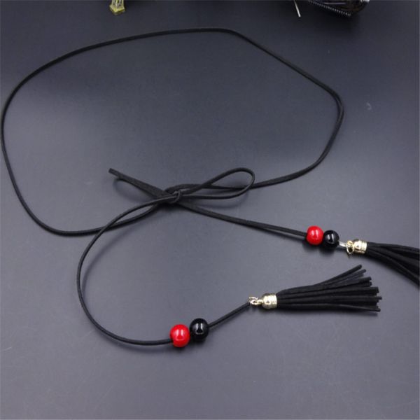 

belts for women hand-knit braid tassel party belts beads string waistband belt female dress waistband cinturon mujer, Black;brown