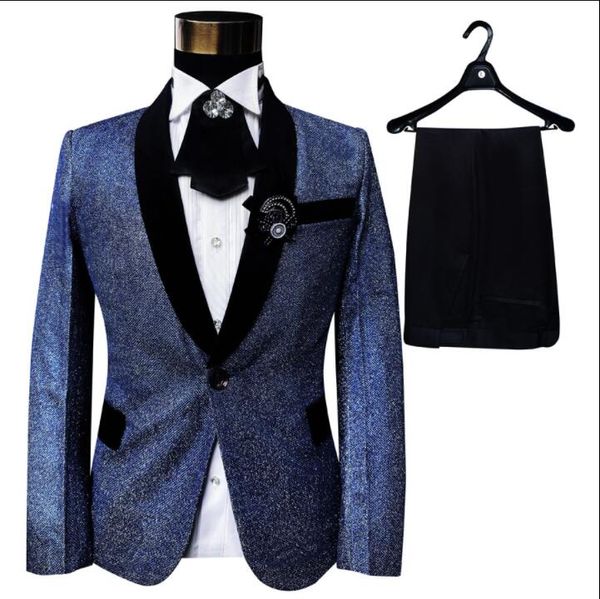 

men's suits & blazers singer stage slim clothing for men suit set with pants mens wedding groom formal dress blue fashion college style, White;black