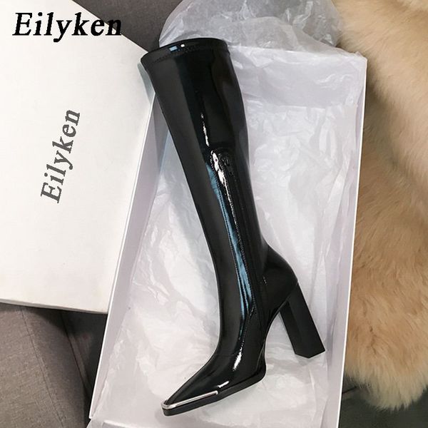 

eilyken women long boots fashion square toe high heel winter shoes woman long boot office lady party footwear size 35-40, Black
