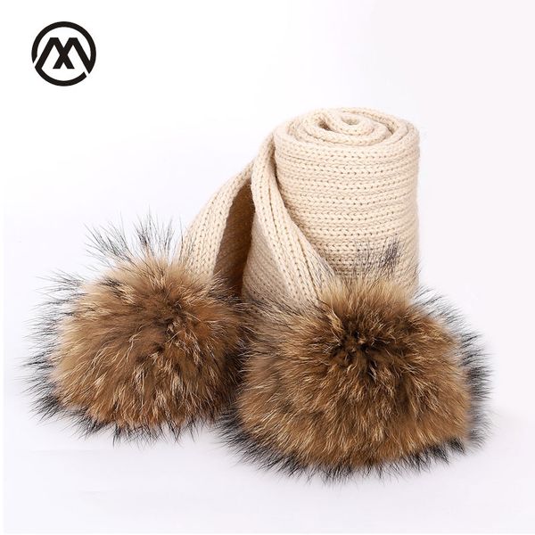 

new knitted children's scarf raccoon fur pompom warm comfortable ski solid color boys girls universal scarves slouchy beanies, Blue;gray