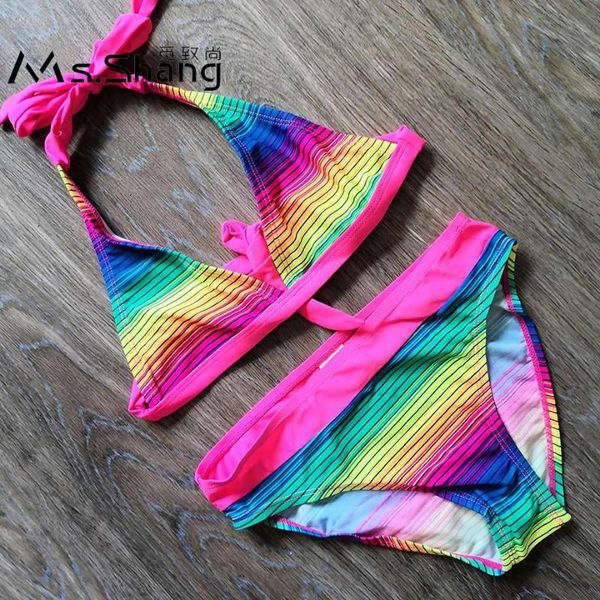

6-16 years striped girl swimsuit kids children two piece swimwear floral teenage girl bikini set halter child swimming suit, White;black