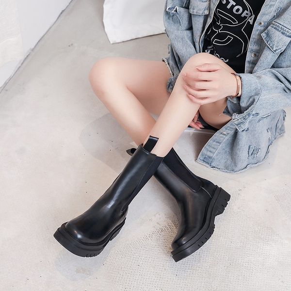 

fashion boots 2020 new solid color round head casual ladies boots wild street women, Black