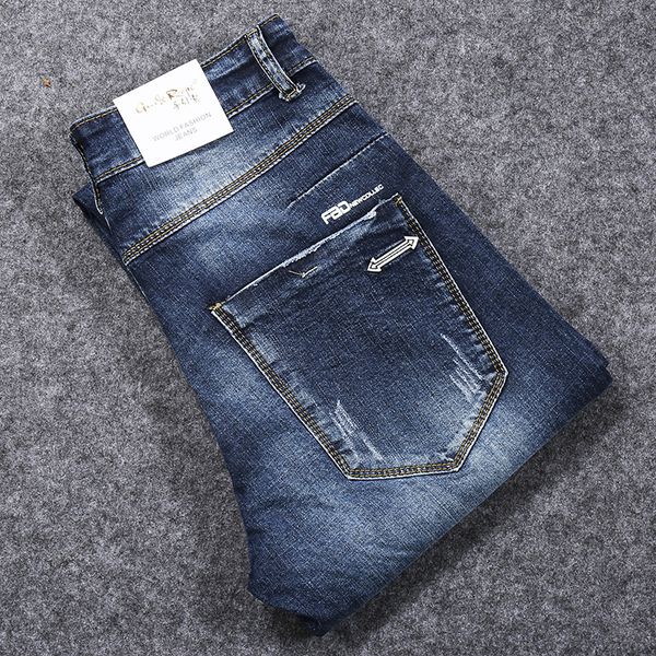 

2020 new arrival casual straight elastic jeans men men's slim pants skinny jeans men plus-size 28-36, Blue
