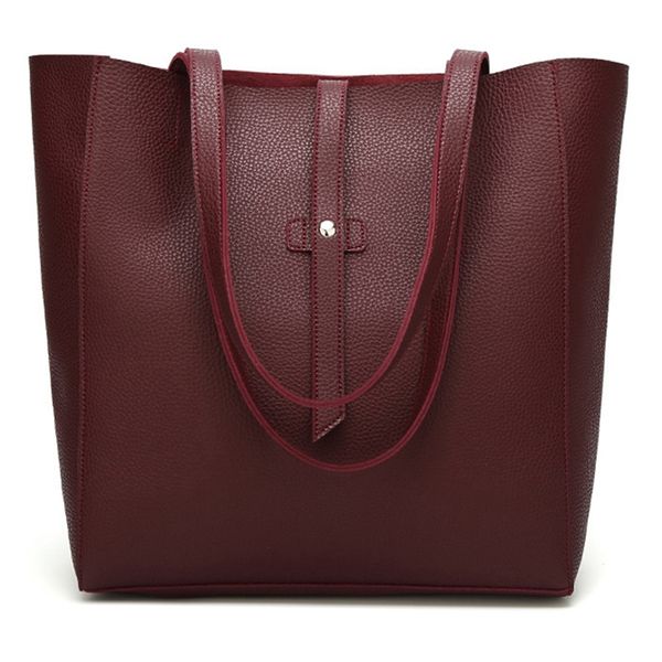 

women's big shoulder bag handbag soft leather bag stray wallet dark red