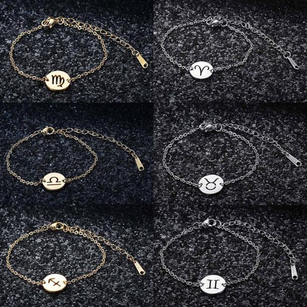 

link, chain lavixmia authentic stainless steel 12 zodiac symbol jewelry bracelet wholesale female constellation charm bracelets drop, Black