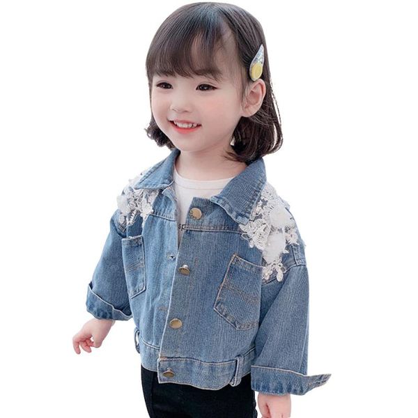 

baby girls denim coat flower appliques girls coats jacket lace kids jacket casual style clothes, Blue;gray