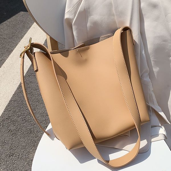 

casual simple large buckets bag designer women handbags luxury pu leather shoulder crossbody bags chic female tote purse 2020