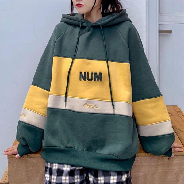 

korean womens oversize sweatshirt fashion women loose letter patchwork long sleeve hoodie sweatshirt winter hooded pullover b, Black