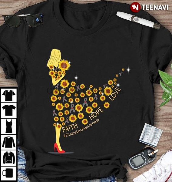 

men t shirt lady in sunflower dress faith hope love diabetes awareness women tshirts