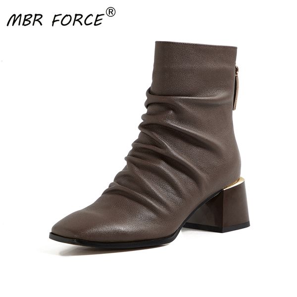 

mbr force new fashion square toe anti-skid ankle boots shoes all-match casual comfortable zipper women ladies girl boot footwear, Black