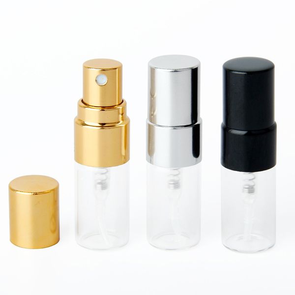 

2мл слейте clear spray стекла атомайзер флакон духов с золотой / silver / black aluminum cap refillable parfum бутылки флаконы путешествия б