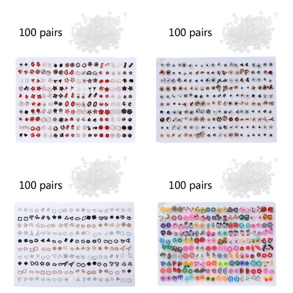 

stud 100 pairs assorted styles polymer clay hypoallergenic kids children earrings lot birthday party christmas princess, Golden;silver