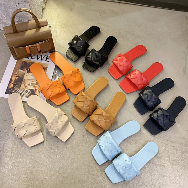 

2020 fashion brand slippers weave leather women sandal open toe flat casual slides summer outdoor beach female flip flops, Black