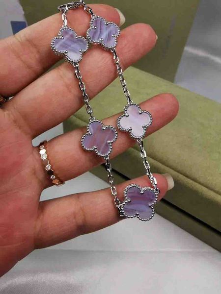 

s925 pure silver punk bracelet with nature purple shell and flower for women wedding jewelry gift ps7284, Black