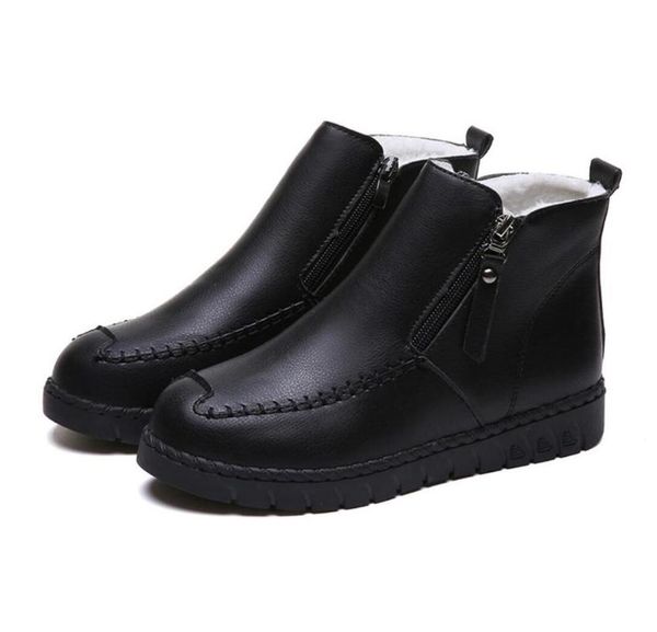 

winter cotton boots female 2020new snow boots women flat bottom zipper plus velvet thick leather thick bottom old snowboot, Black