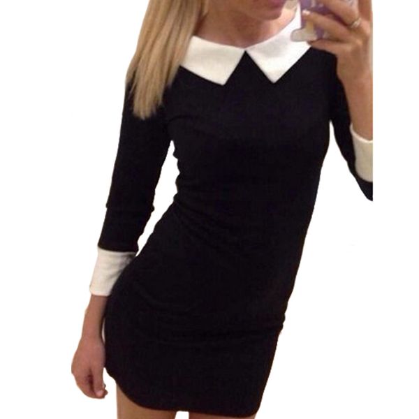 

casual dresses clearance sale fashion solid long sleeve turn-down collar slim fit dress black red purple women, Black;gray