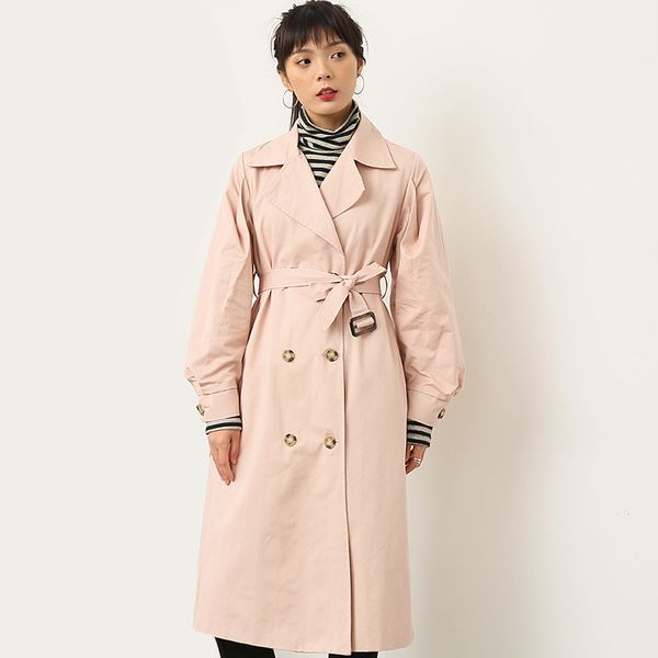 

double breasted turndown collar trench coat for women popular leisure female windbreaker simple modern outwear woman clothes, Tan;black