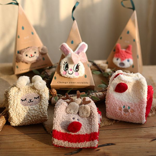 

christmas sock harajuku japanese fuzzy socks women fluffy socks sleep funny floor pink sock coral velvet winter cartoon