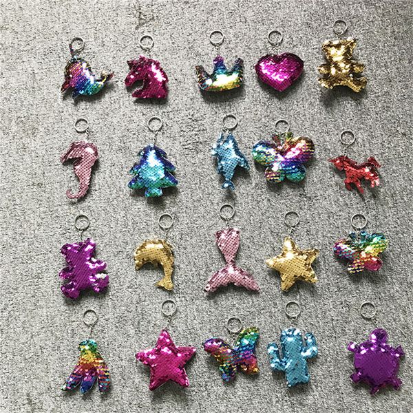 

mermaid sequins key chain pendant butterfly unicorn cartoon keychain car key ring holder hanging decors sequined keychains party favor e9104, Blue