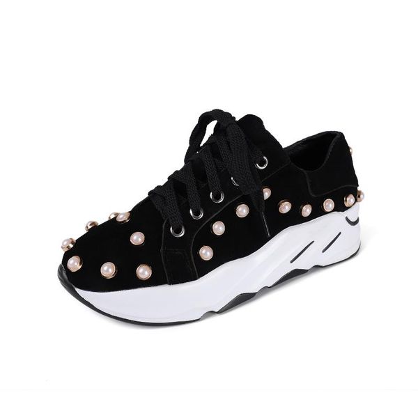 

toward a bottom thick pearl shoes in the spring of 2020 new students with round head leather shoes 18321, Black