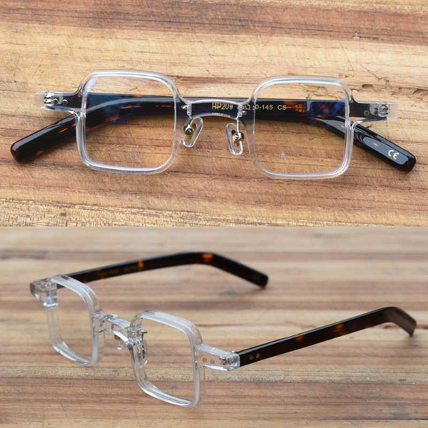 

hand made vintage small square acetate eyeglass frames full rim glasses spectacles myopia rx able hp209, Black