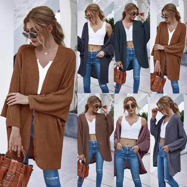 

new design women's long sleeve loose casual open front solid color knit fashion cardigans blouse, White