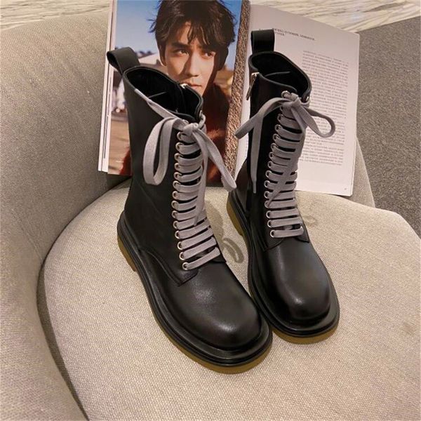 

platform thickened round toe ladies thin strap high heel boots black leather boots winter ladies fashion