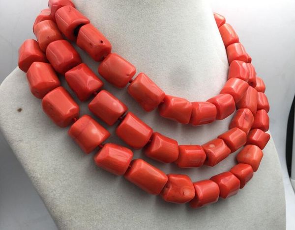 

chains natural orange coral 14-16mm irregular bead necklace chain 52", Silver