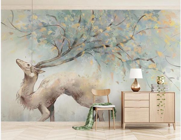 

custom p mural on the wall wallpaper 3d hand drawn elk branches antlers home decor p wallpaper in the living room